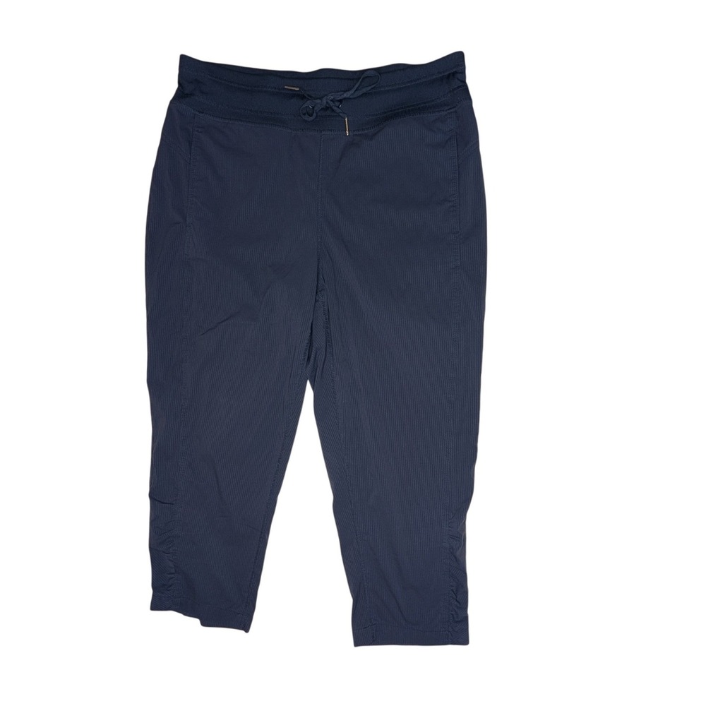 Chicos Zenergy Crop Pants Womens 1 Medium Navy Blue Ruched Drawstring Athleisure